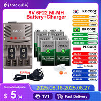 PALO 6F22 9V Ni-MH Rechargeable Battery 9 V 300mAh Batteries 9 voltage low self-discharged 9 volt battery with Smart Charger