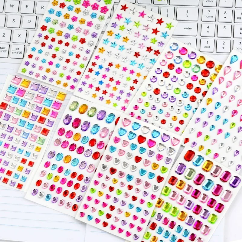 Stern- und herzförmige Edelstein-Glitzer-Gesichtsaufkleber, Strass, selbstklebendes Fake-Tattoo für Party, Bühne, Make-up, Edelsteine, Aufkleber – Detail 1