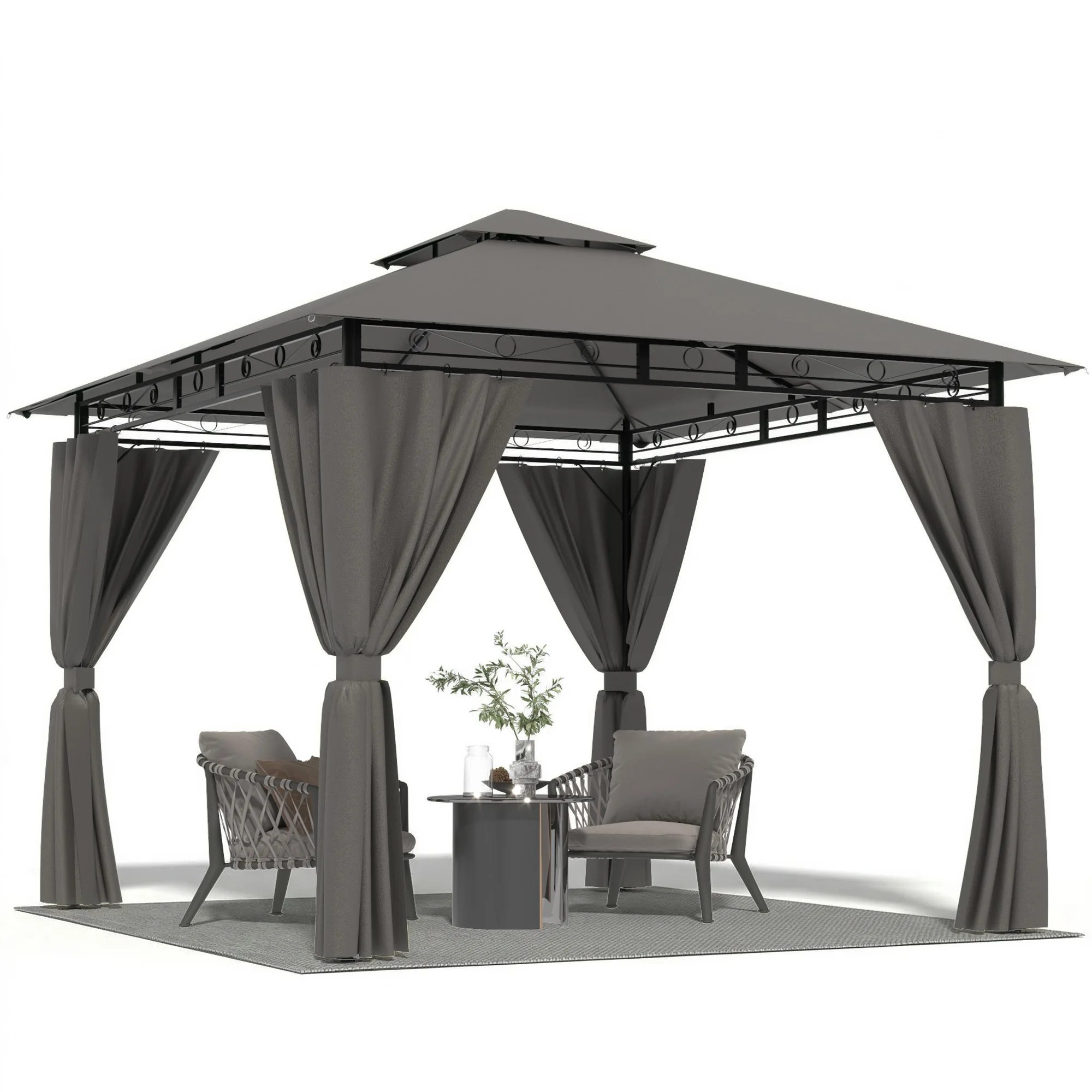 Pabellón de jardín de 3x3 metros, impermeable, de lujo, carpa para fiestas con estructura metálica, diseño de techo de doble pared