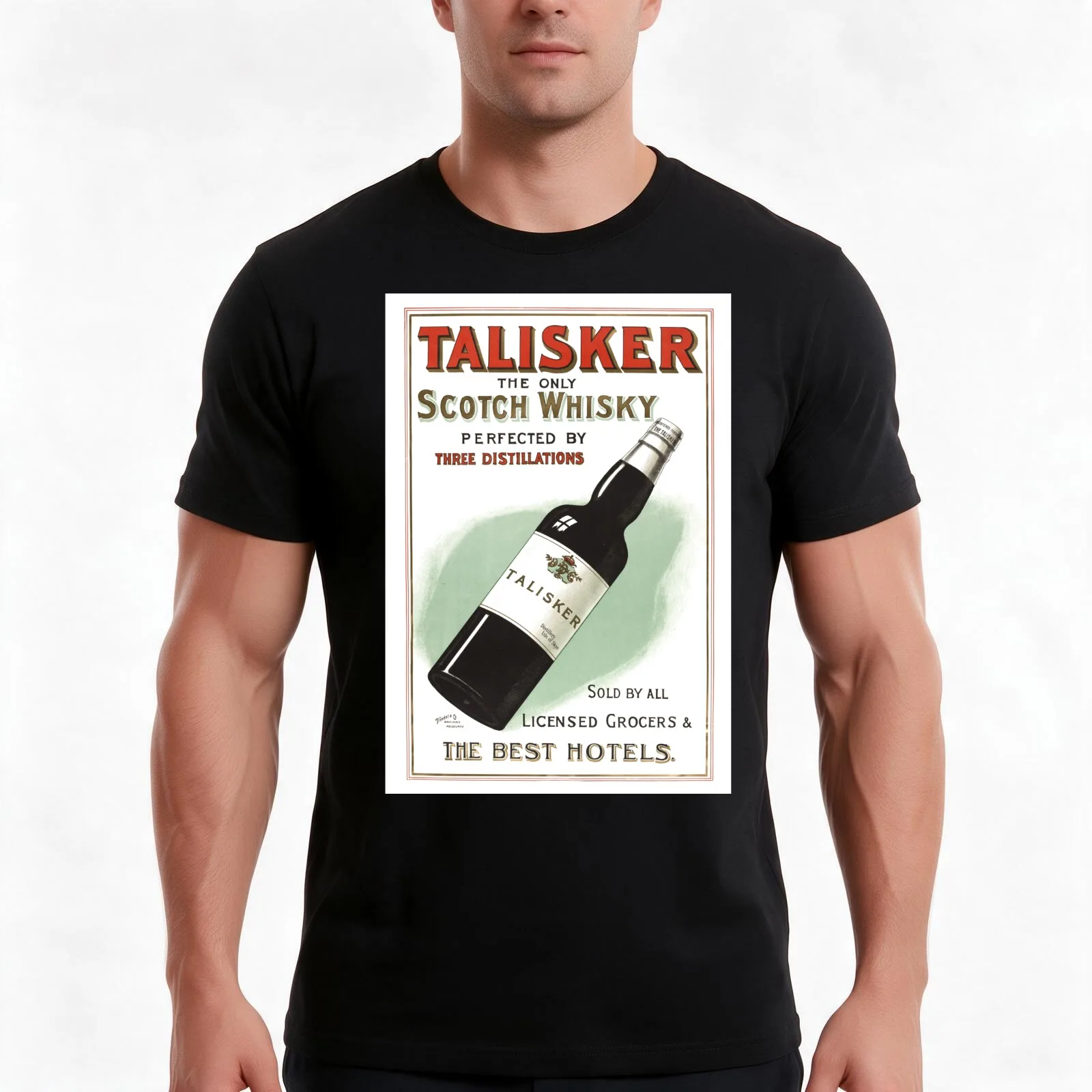 Talisker Scotch Whisky Australian Vintage Poster T-Shirt, Summer Casual Cotton Tee, Oversized Streetwear Tops, Unisex Men Women