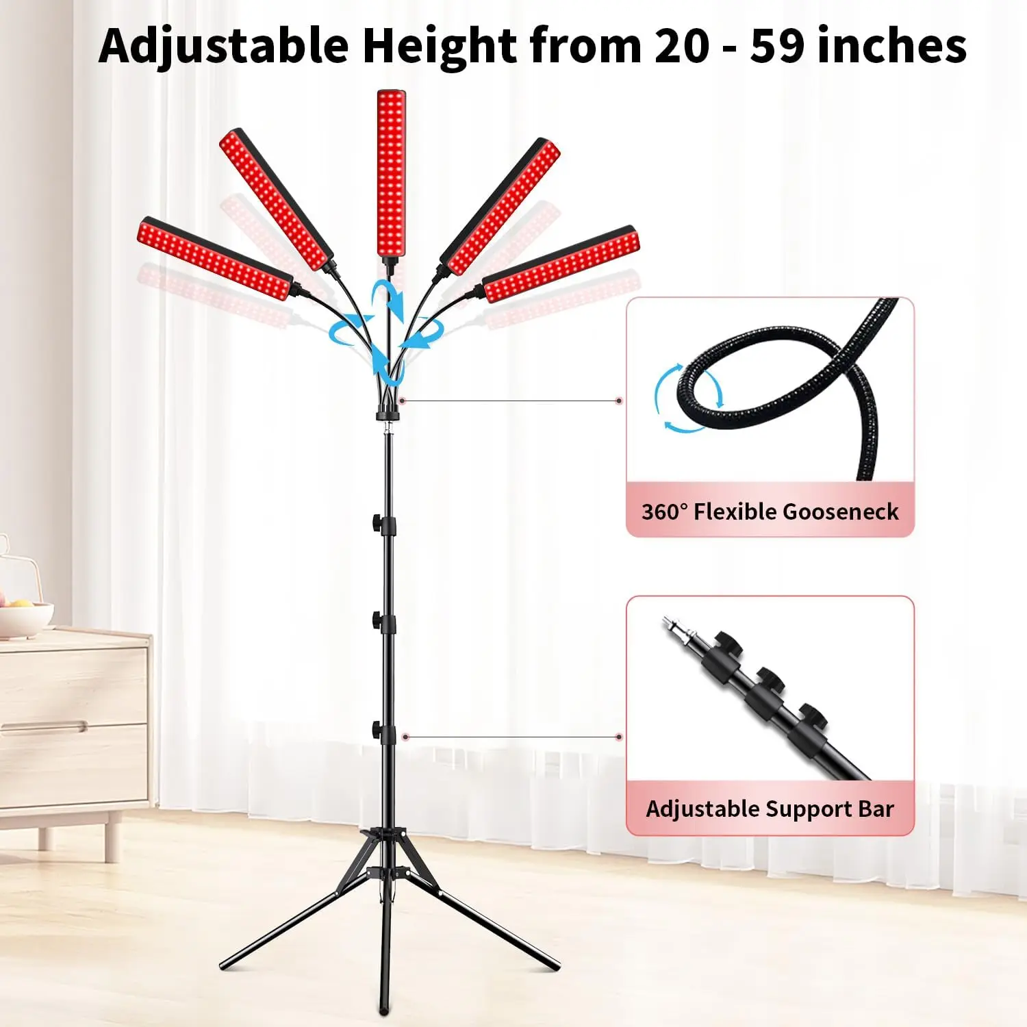 جهاز علاج بالضوء الأحمر بخمسة رؤوس مع 7 ألوان، 660 نانومتر و850 نانومتر للعناية بالوجه والجسم والعناية بالبشرة #6