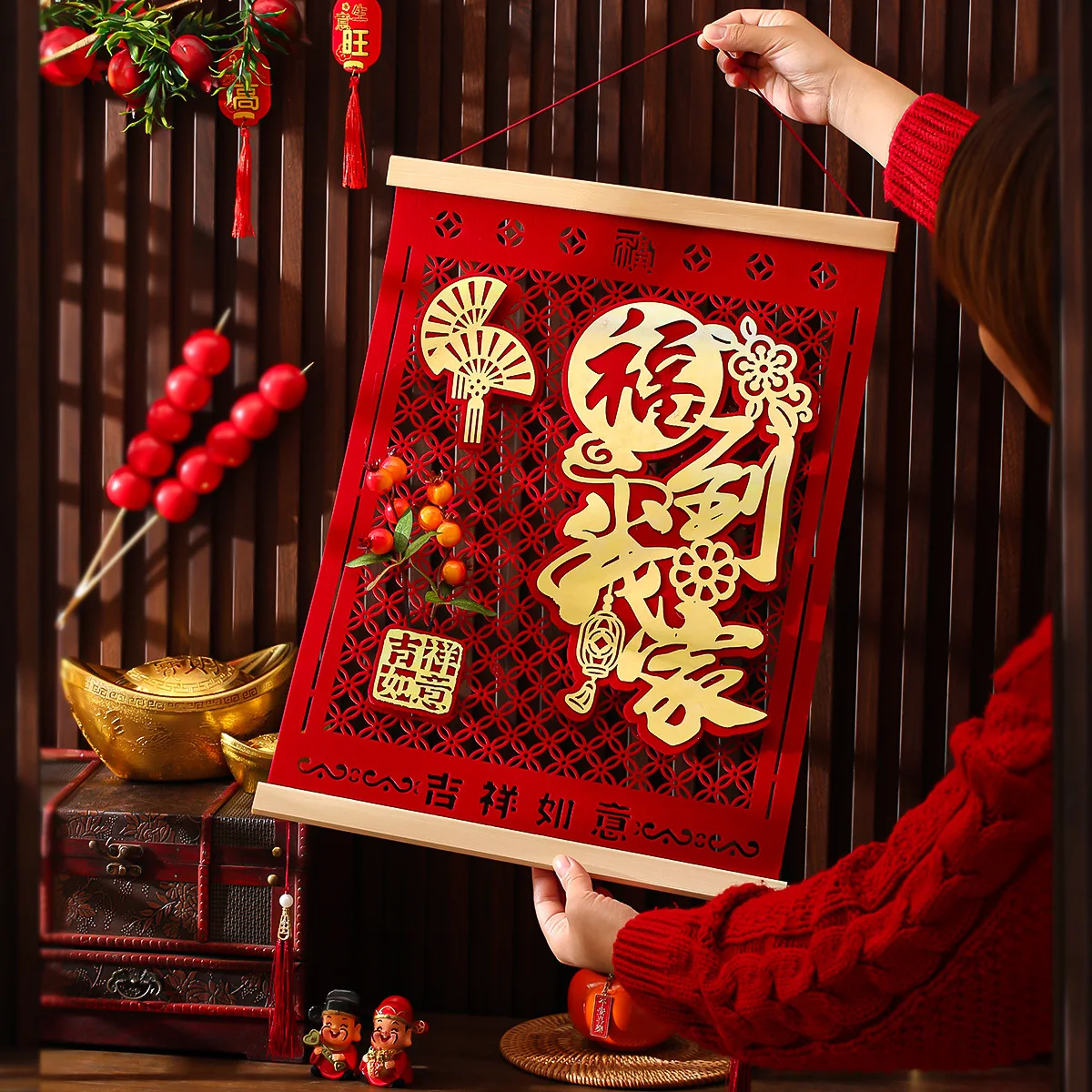 

2026 Year of the Horse New Year 3D “Fu” Character Ornament Spring Festival Decorations Living Room Accent Wall Holiday Decor