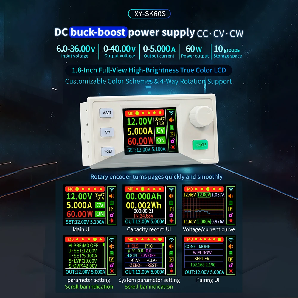 SK60S 5A 60 واط مكافحة التدفق الخلفي باستخدام الحاسب الآلي قابل للتعديل تيار مستمر باك دفعة محول وحدة امدادات الطاقة 6-36 فولت إلى 0-40 فولت CC CV وحدة شحن الطاقة الشمسية