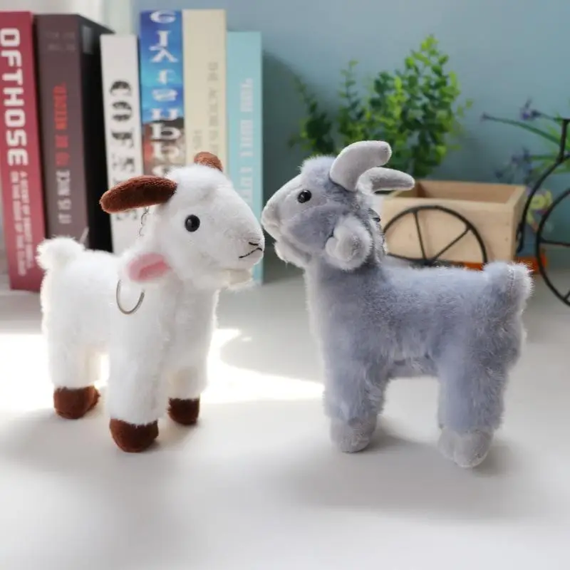 Cute Fluffy Goat Plush Keychain Realistic Appearance Soft Touch Lightweight Backpack Charm for Student Gift