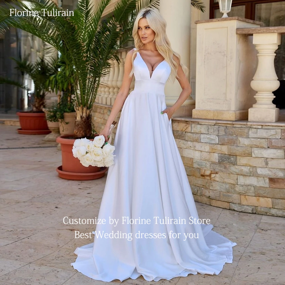 Bespoke Robe De Mariée with Sexy Deep V-Neck Spaghetti Strap Backless Elegant A-Line Court Train Wedding Dresses for Brides 2023