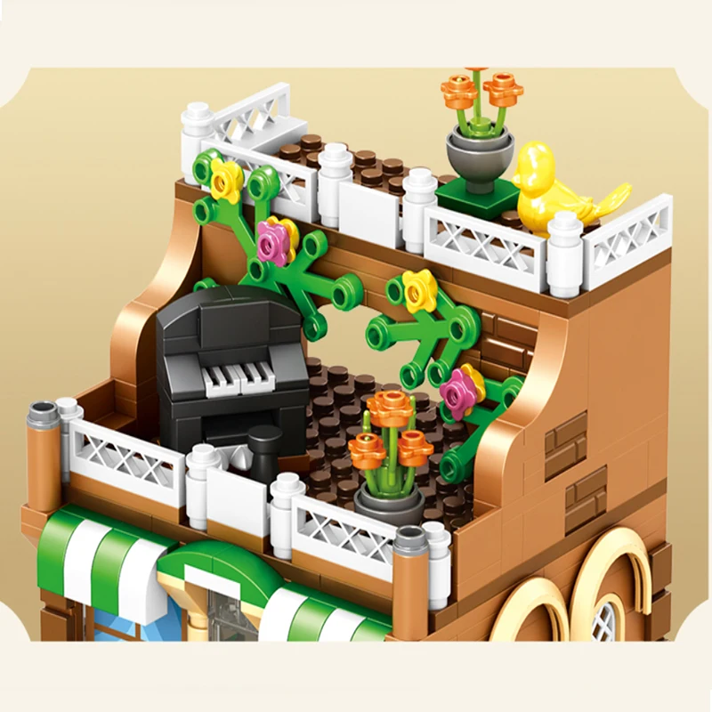 Blocs de construction de ville, vue sur la rue, bloc de café, maison, boutique, décor de bureau, jouet pour enfants, cadeau de noël et d'anniversaire