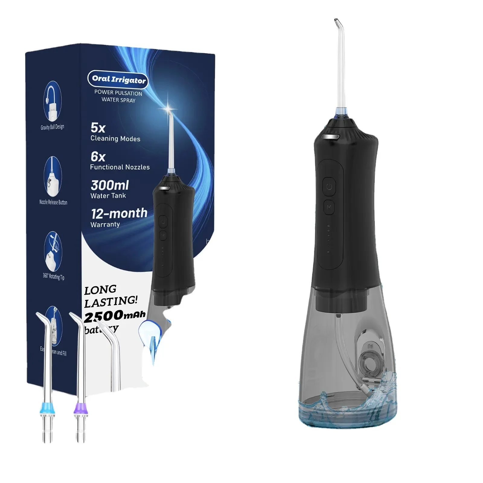 Water floss professional cordless C type rechargeable portable oral rinser tooth cleaning