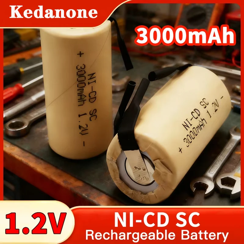 Batterie SC per Trapano Elettrico e Cacciavite, 20 pz, 1,2V 3000mAh, Batterie Ricaricabili Ni-Cd Sub C con Linguetta, Celle NiCd SUBC per Utensili Elettrici