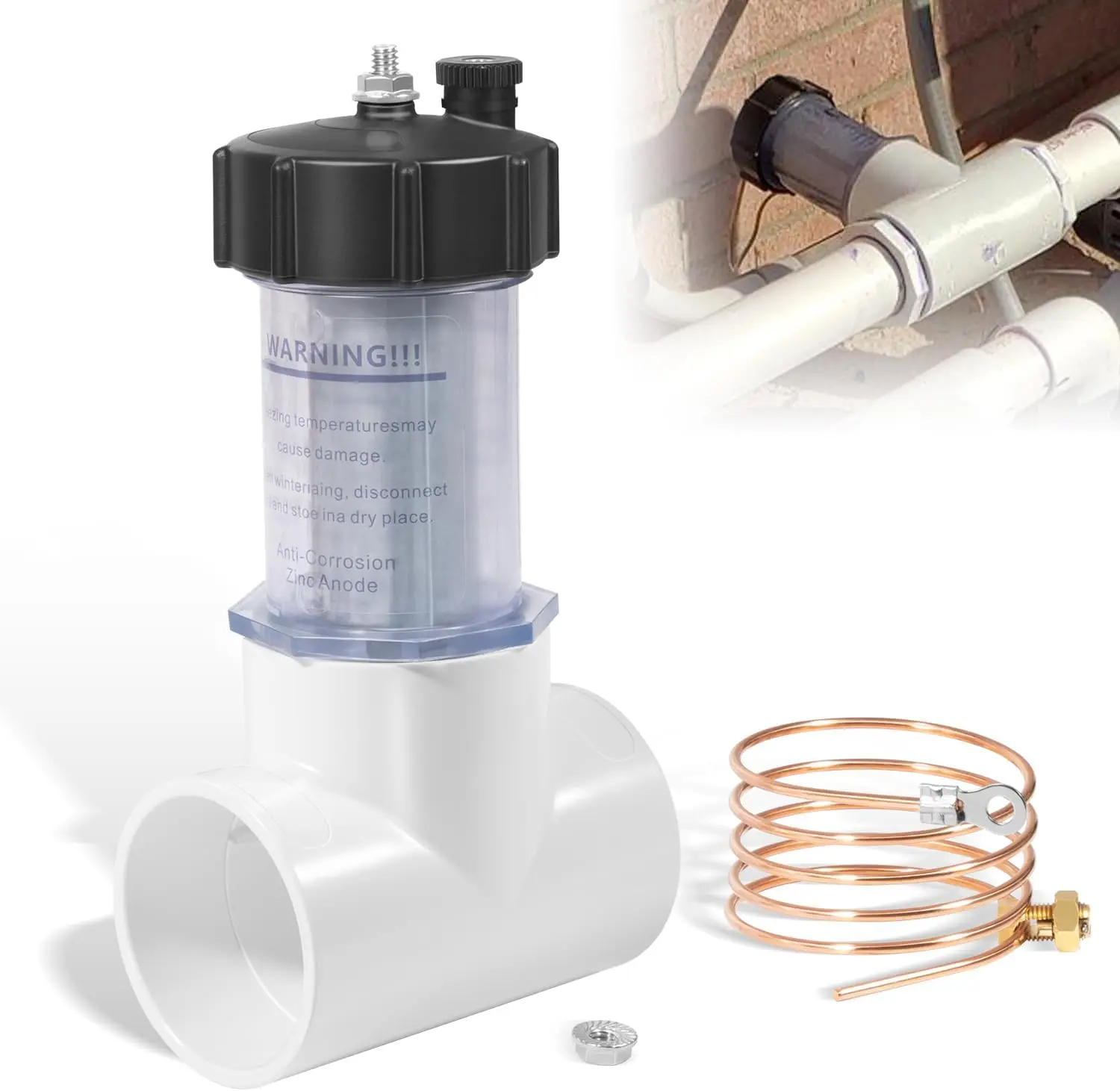 

MX Replacement 2" Inline Zinc Anode 104-D with Coopper Wire for Saltwater Pool, 104D Pool Zinc Anode