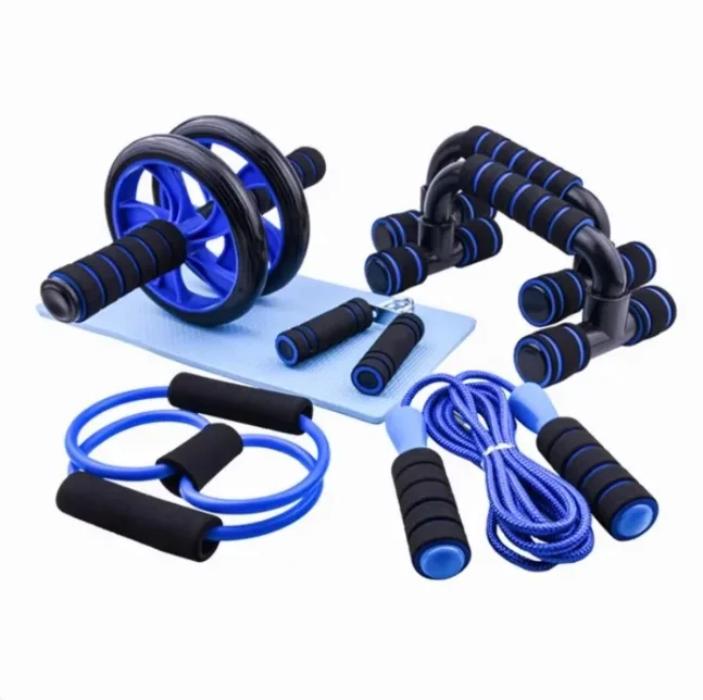 Portable Travel Fitness Set Push-Up Stand+Jump Rope+Hand Grip+Yoga Mat+ABS Wheel