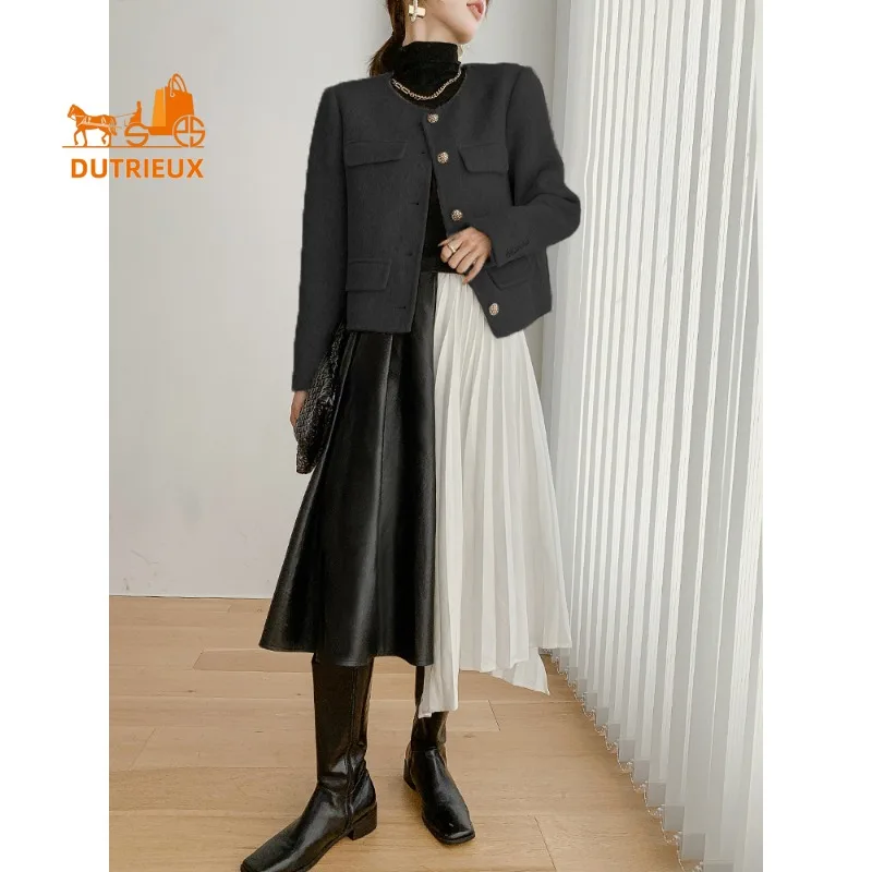 New Winter Coat for Women,  High-end Double-faced Cashmere Coat 72.8% Wool 12.1% Rabbit Hair 15.1% Mulberry Silk Short Jacket