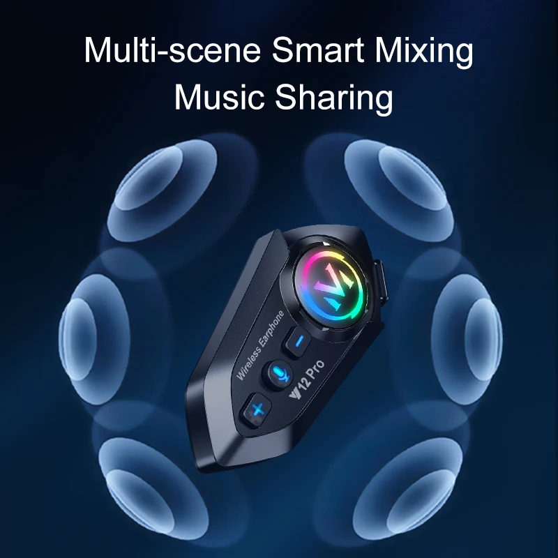 Motorcycle Helmet Intercom Dual-Core 5.4 Chip 500M Distance Ipx6 Waterproof Music Sharing Headphones Long-Distance Intercom