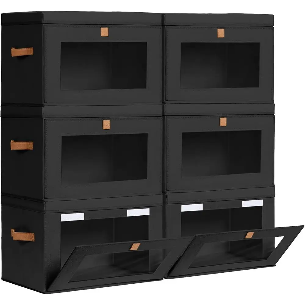 

Collapsible Storage Bins - Large Stackable Organizer Bins, Decorative Boxes with Handles & Window, Fabric Containers for Living