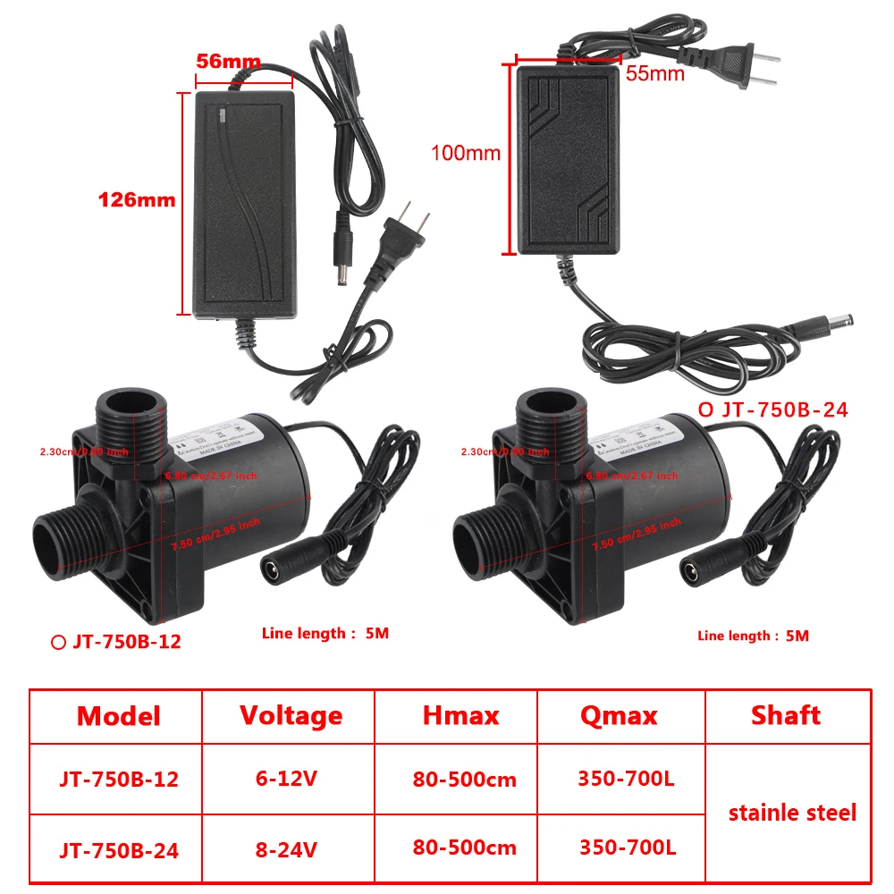 Brushless Solar Motor Water Pump IP68 Water Heater Shower Floor Heating Booster Pump US Plug DC 12V 24V Silent 4 Points Threaded