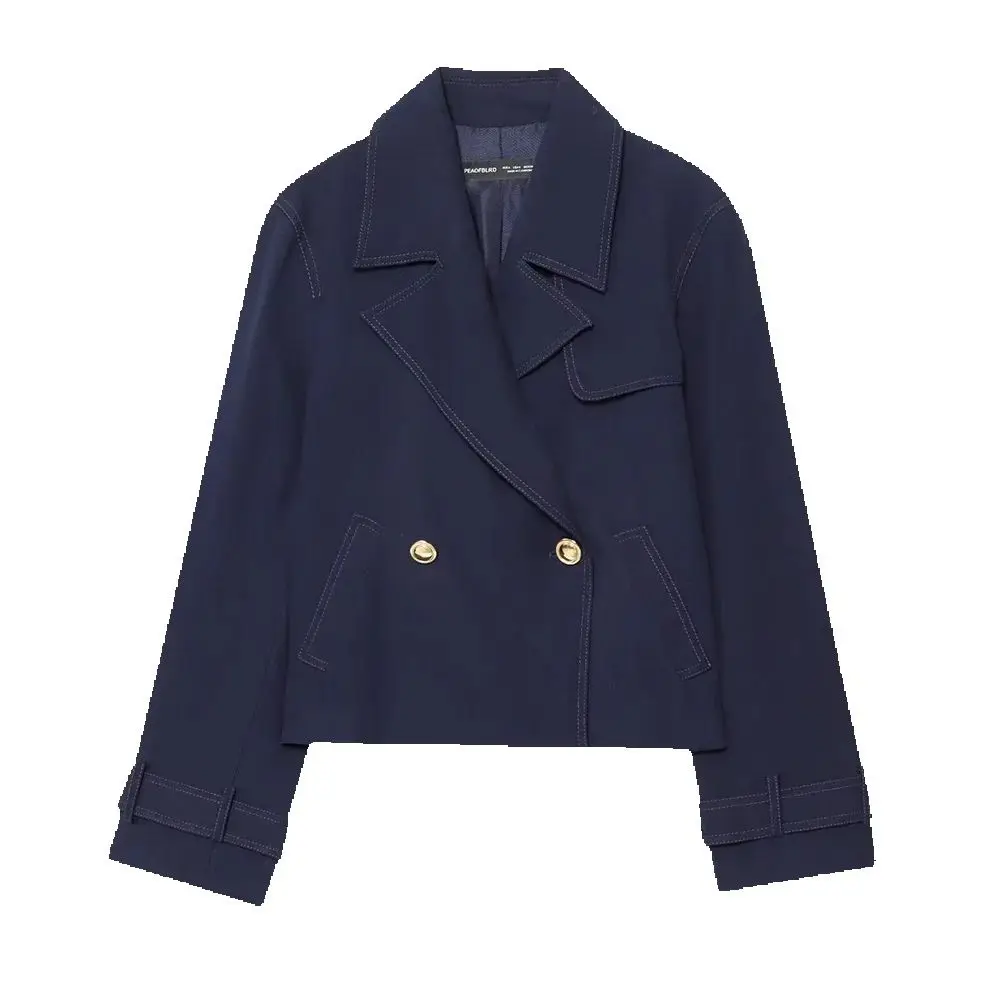 

Осенняя новая женская однотонная простая универсальная двубортная короткая куртка для поездок на работу