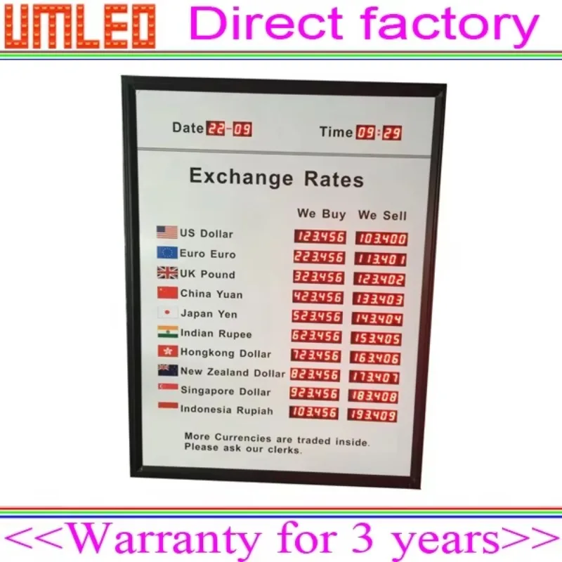 Indoor LED Display Board For Bank Digital Signage & Displays Foreign Currency Exchange Rate Board