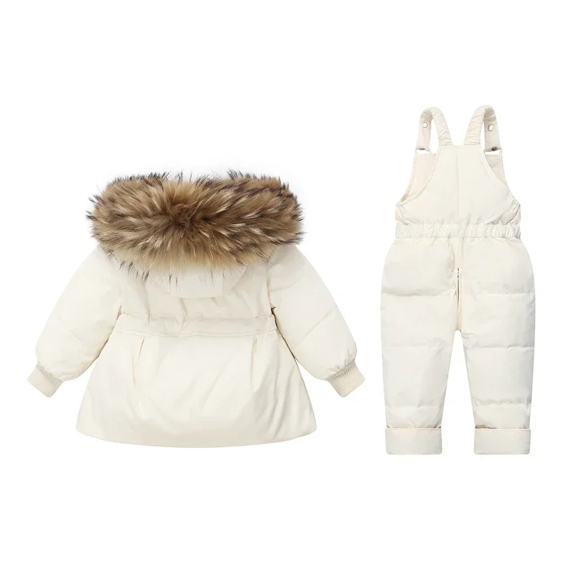 -30℃ Winter Children Clothing Set 2 Pcs Baby Warm Down Jacket Boy Thick Hooded Coat Jumpsuit Overalls Girl Clothes Kids Snowsuit