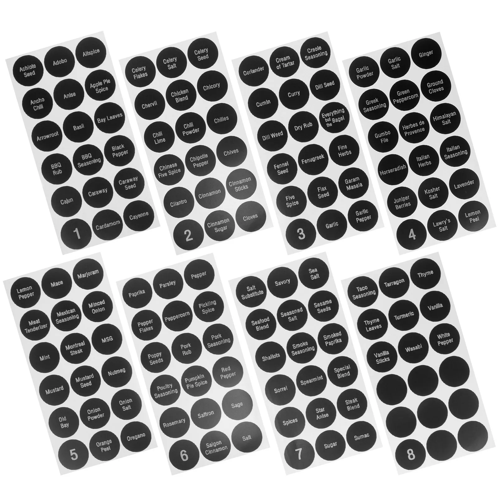 

144pcs Kitchen Jar Labels 8 Sheets Seasoning Bottle Stickers Ingredients Name Labels For Spice Containers Pantry Organization