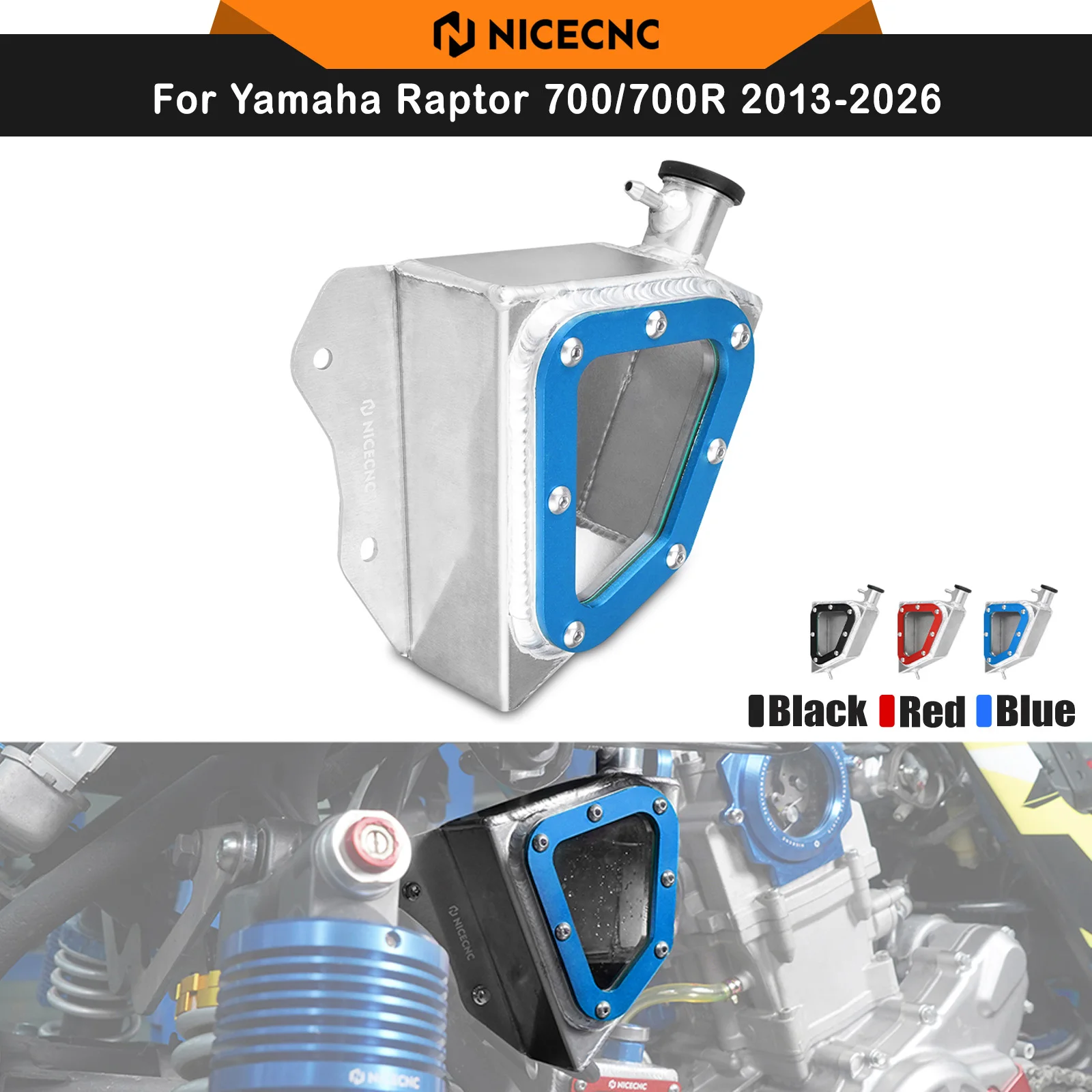 

NICECNC For Yamaha Raptor 700 ATV Overflow Coolant Radiator Tank Reservoir For Raptor 700R 2013-2026 Aluminum 1PE-F1871-00-00