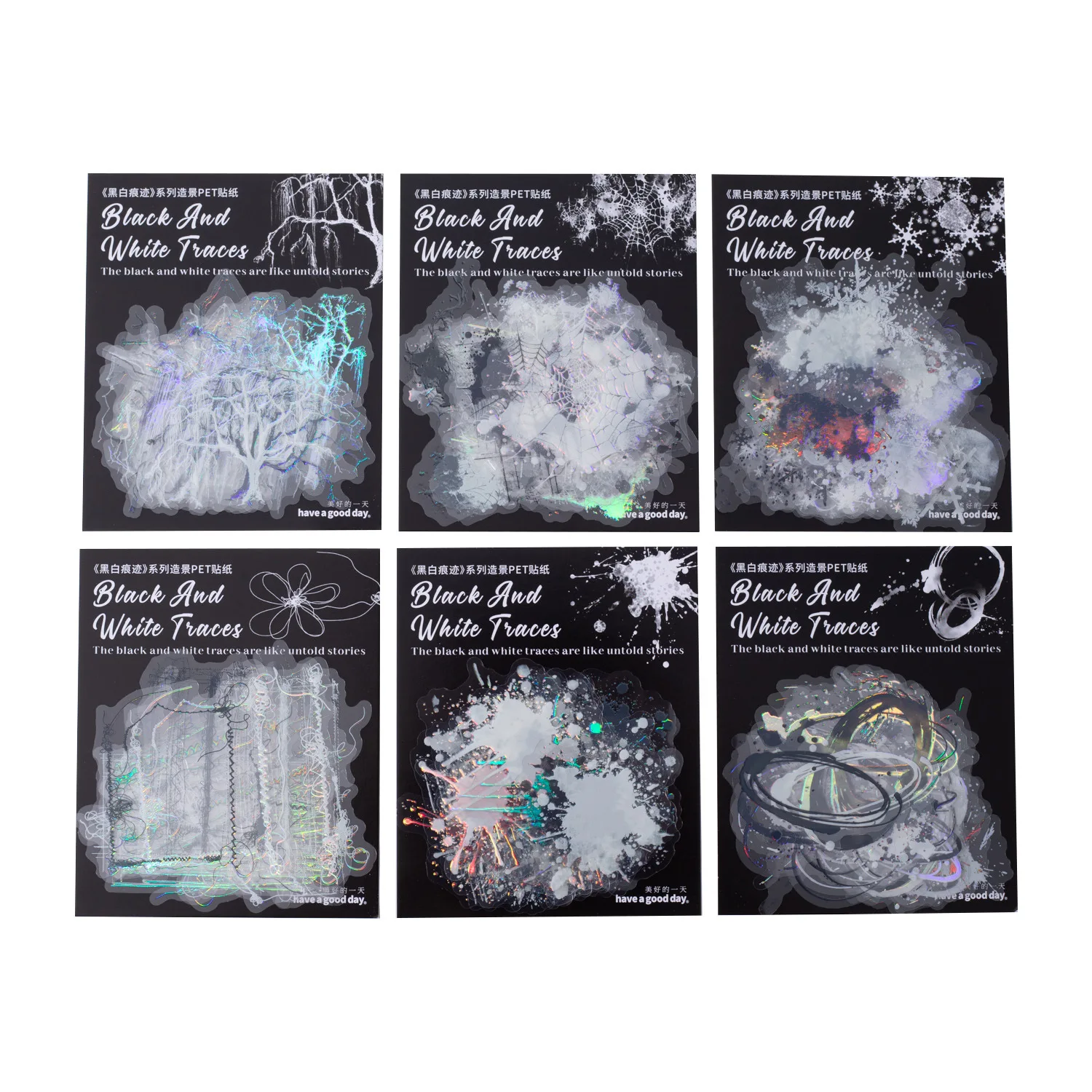 

24sets/1lot Kawaii Scrapbook Stickers Black and white traces Junk Journal Gold Planner Stationery Decorative