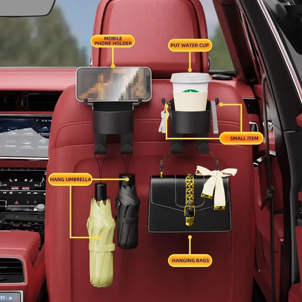 2Pcs Car Seat Headrest Hook Hanger Storage Organizer Universal with Cup Holder for Handbag Fit Universal Vehicle Car Accessories image 2