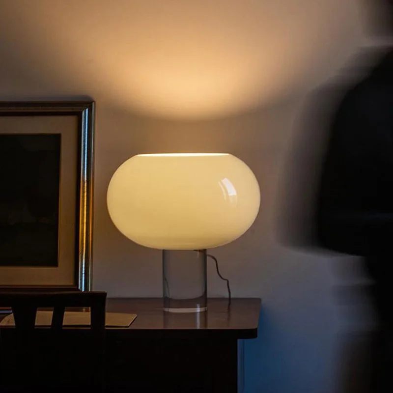 Italian Cylindrical Acrylic Base LED Table Lamp Rotundity Glass Lampshade Moden Living Room Office Bedroom Restaurant Desk Light