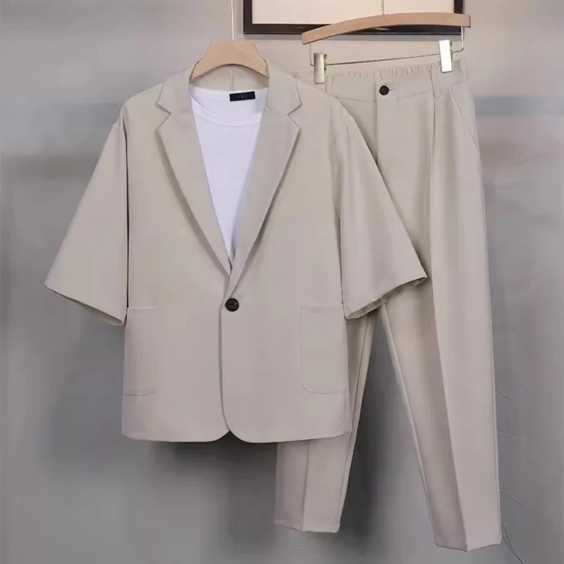 الصيف عارضة الرجال البدلة قصيرة الأكمام العصرية سليم صالح السترة ضوء ناضجة نمط البدلة مجموعة #2