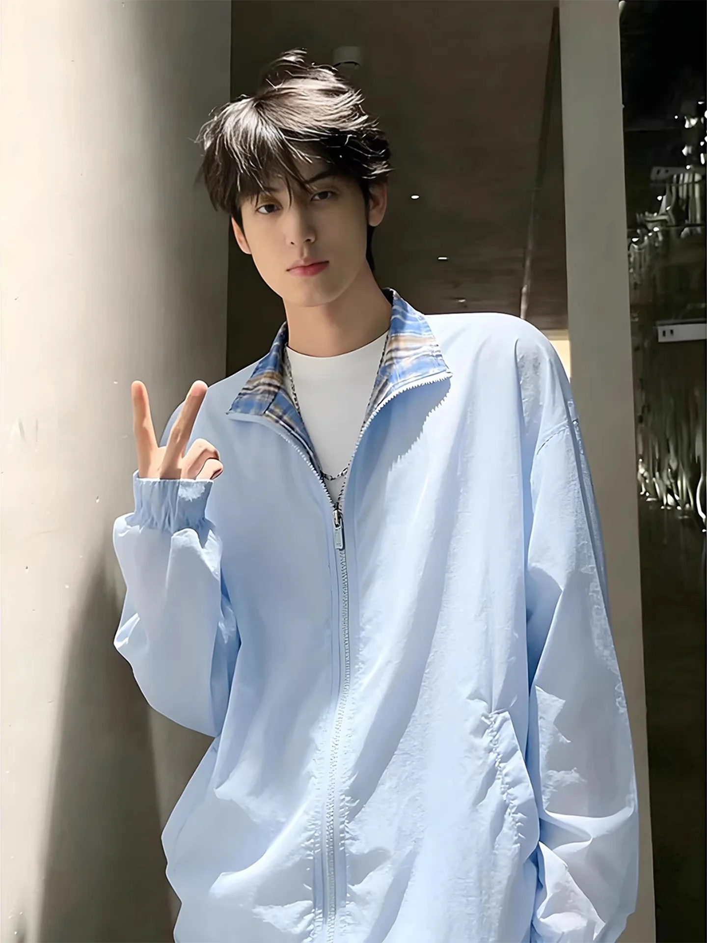 

Мужская куртка в американском стиле с клетчатыми вставками и воротником-стойкой, весенняя, в стиле Cleanfit, бейсбольная, ретро-дизайн, куртка-бомбер, повседневная, свободного кроя