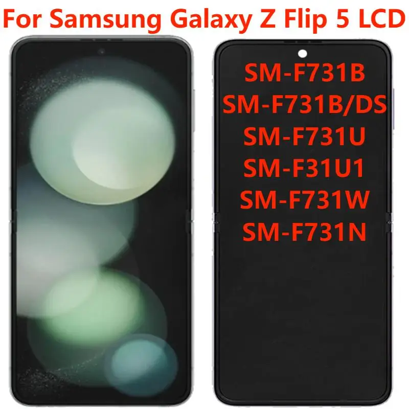 

ЖК-дисплей с рамкой для Samsung Z Flip 5 F731B 6,7 дюйма SM-F731N F731U F731W, ЖК-дисплей с сенсорным экраном и дигитайзером в сборе, запасные части