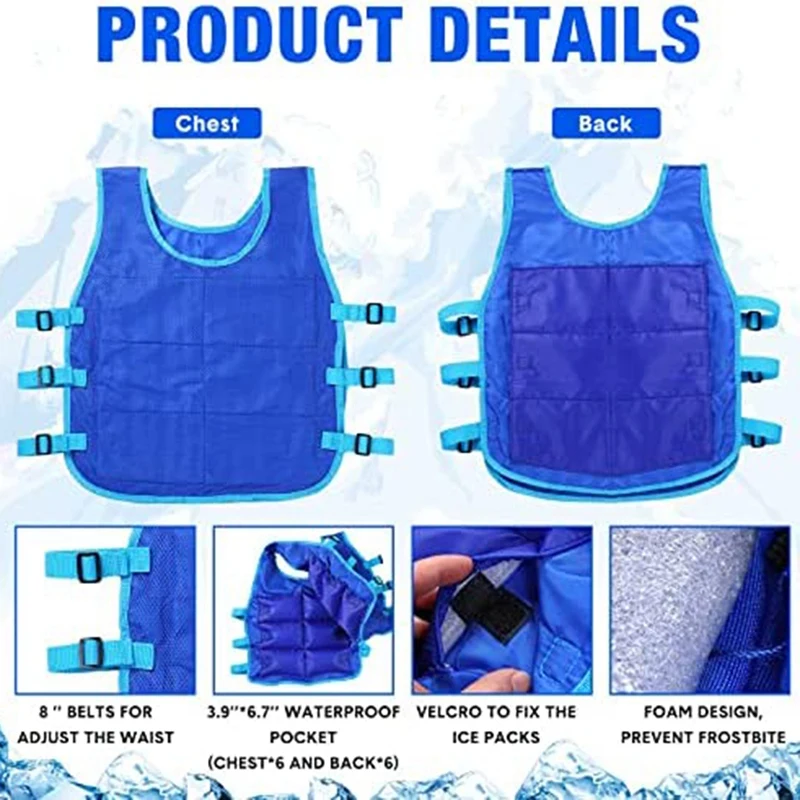 2 Pcs Cooling Vest With 48 Pcs Ice Pack Adjustable Ice Vest For Men Women Hot Weather Working Running Fishing Cycling