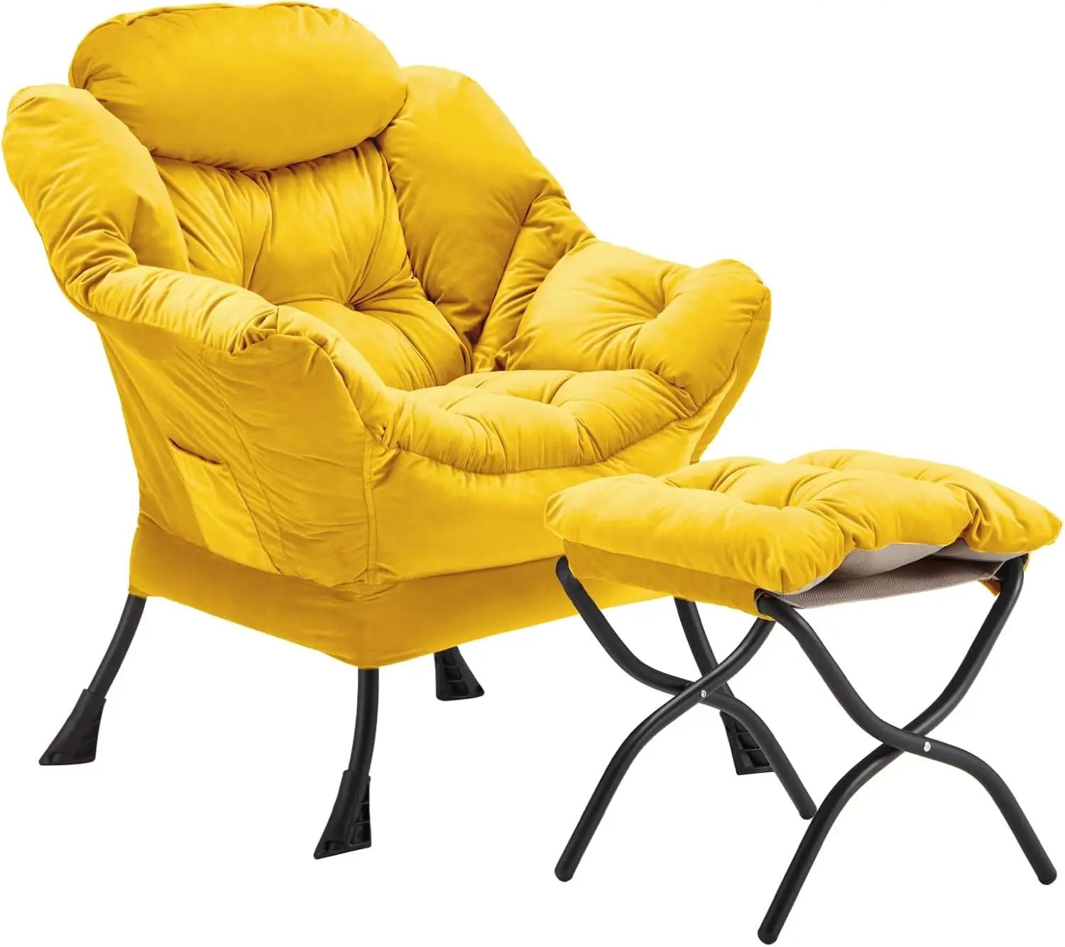 

Lazy Chair With Folding Ottoman, Accent Chair Velvet Upholstered With Metal Structure And Non-Slip Pads, Sofa Armchair With