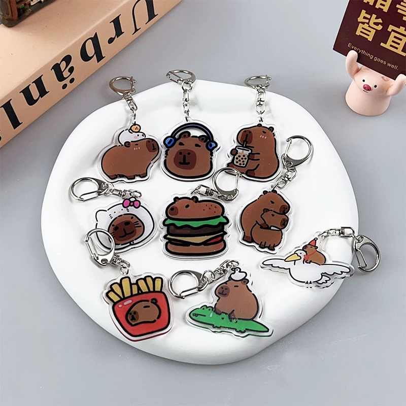 Cute Capybara Keychain Cartoon Animal Keyring Lovely Acrylic Key Holder School Bag Pendant Decoration Best Friend Gifts