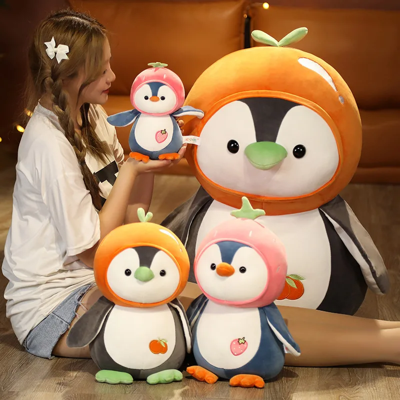 

Kawaii мультфильм молюск пингвин косплей плюшевые игрушки фрукты клубника оранжевый пингвин куклы подарки подруге декор комнаты