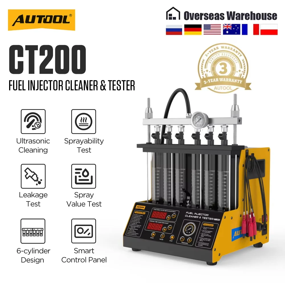  AUTOOL 6-cilinder benzinevoertuigen brandstofinjectorreiniger en testmachine CT200 ultrasone brandstofinjectie reinigingsgereedschap