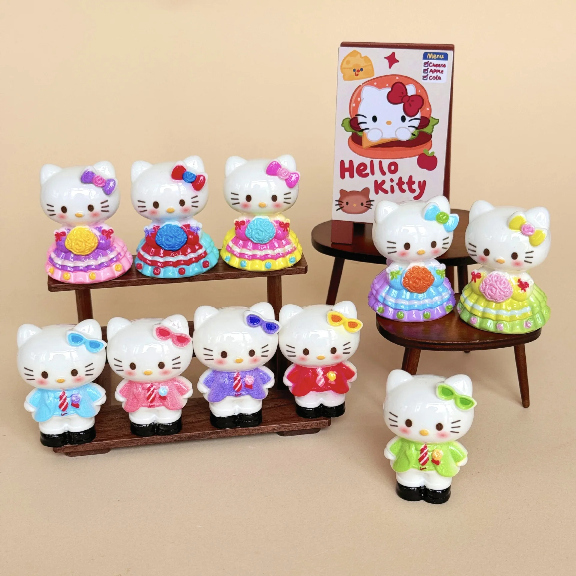 

10pcs Anime Rainbow for HelloKitty Doll Creative DIY PVC Doll ornaments crafts high-end desk decorations For Christmas Gifts