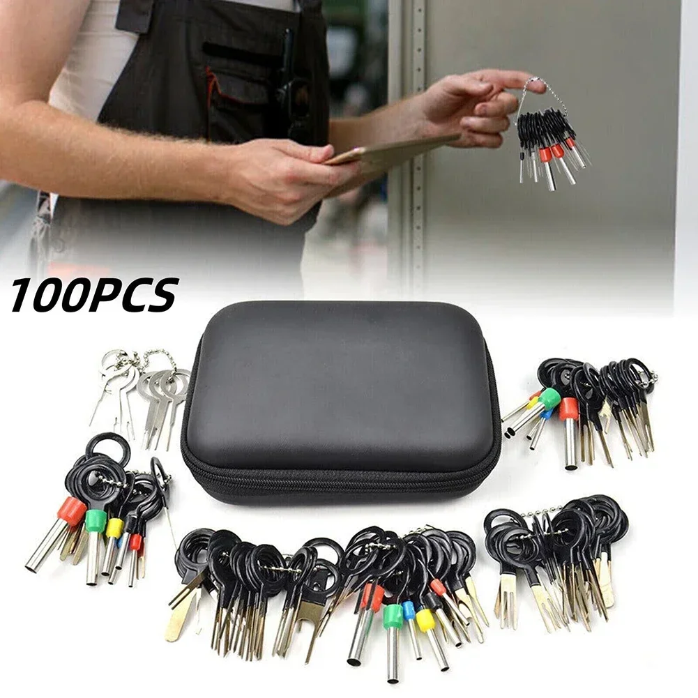 

100Pcs Car Terminal Removal Tool Kit Electrical Wiring Crimp Connector Pin Extractor Kit Keys Automotive Plug Pullers