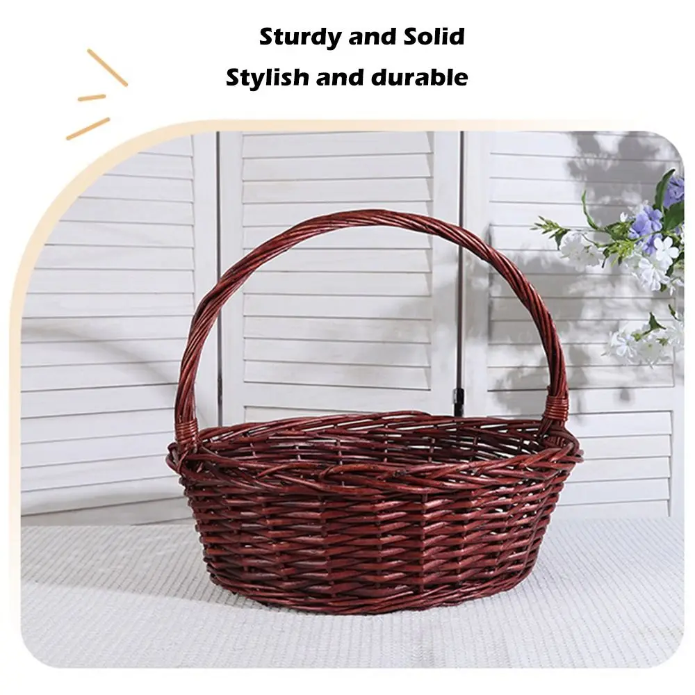Retro Brown White Handhold Weaving Basket Oval With Handle Braided Basket Weaving Storage Baskets Candy Snack