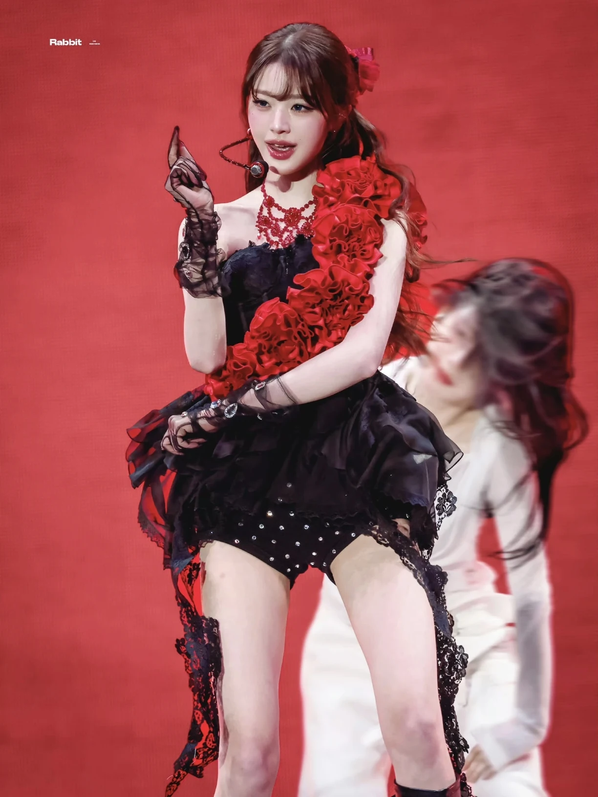 Vestido de flores rojo brillante con diamantes para actuación escénica, disfraz de cantante, vestido sin tirantes, Zhang Ying...