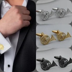 Music horn hollow cufflinks, gold-plated French shirt cuffs in silver, men's suit accessories black cufflinks
