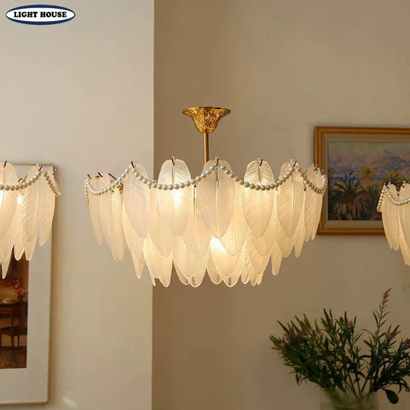 2023 New Modern Style Chandelier LED Living Room, Dining,Bedroom, Kitchen, Glasses, Feather, Luxury Gold Art Decoration,