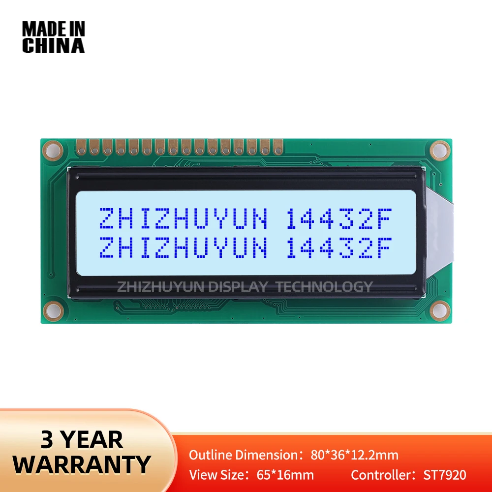 Film abu-abu Font biru 14432 layar tampilan LCD ST7920/aa31020 bahasa Inggris disederhanakan tradisional Tiongkok mendukung pilihan 3.3V dan 5V