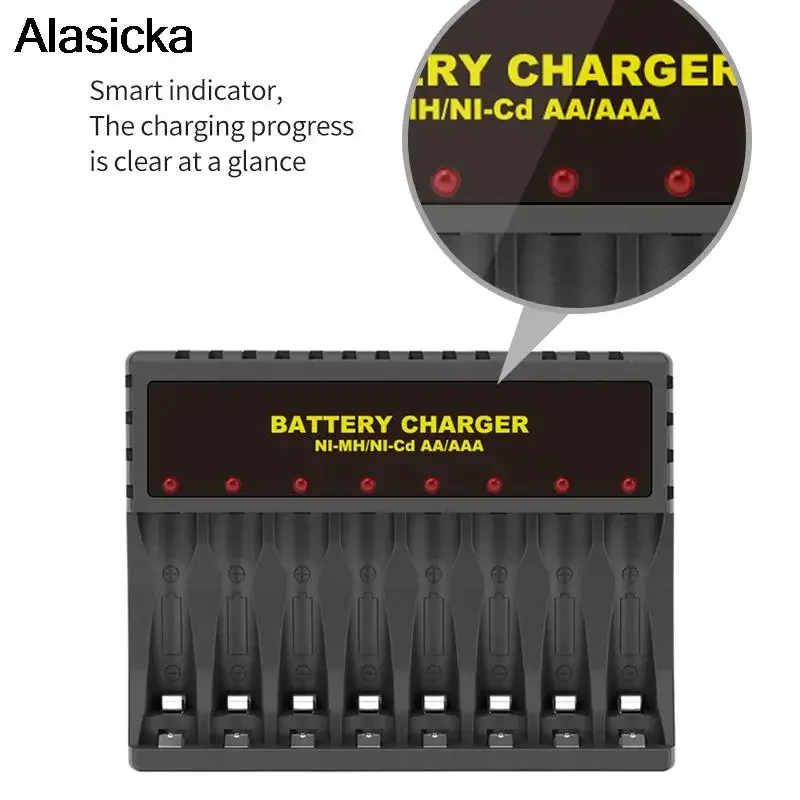 8 Slots USB Fast Charging AAA and AA Battery Charger Short Circuit Protection Rechargeable Battery Station High Quality