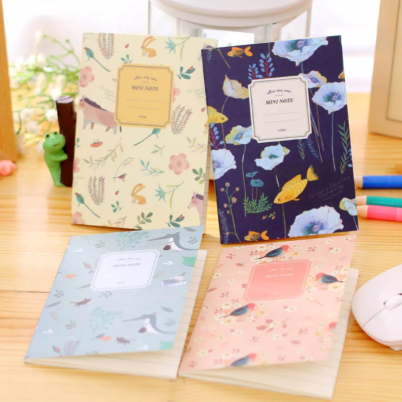 20Pcs Flower And Bird Binding  Notebook / Cartoon Mini Pocket Notepad Soft Copy Kindergarten  School Students Prize Gift