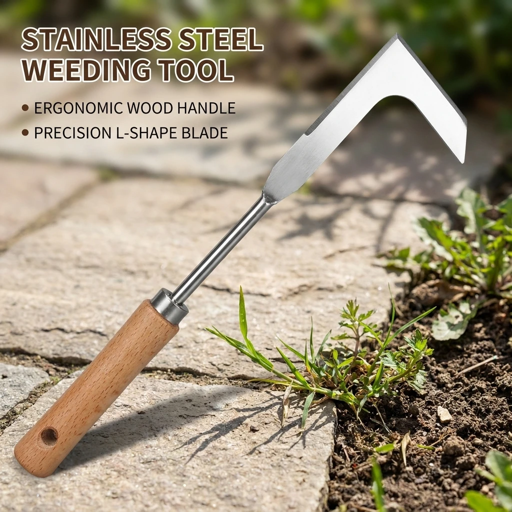 Stainless Steel L-Shaped Gap Weeding Tool Multi-Purpose Garden Hand Tool for Clearing Weeds in Yards Terraces Lanes