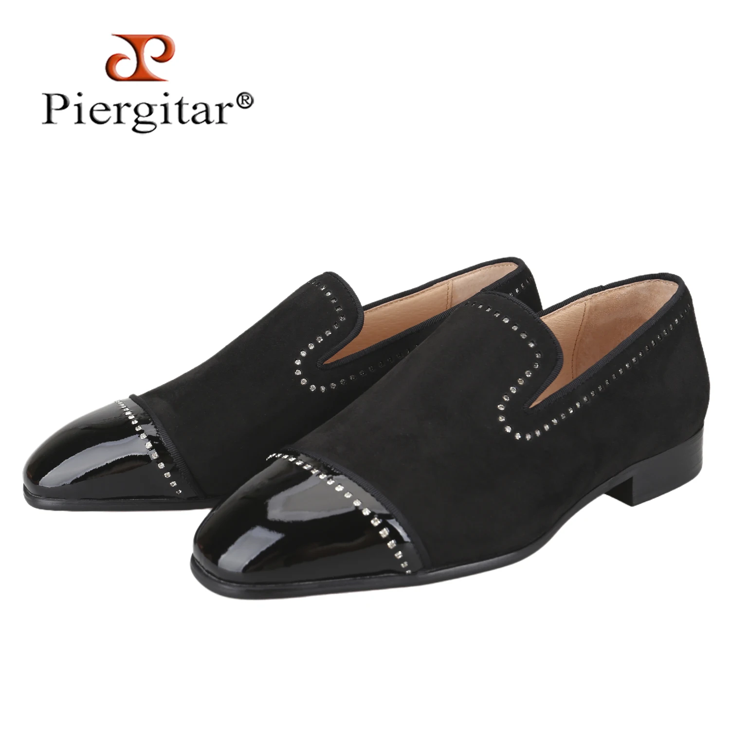 Piergitar 2025 Black Suede With Handmade Circle Of Crystal Rhinestones Men's Loafers For Fashion Party And Wedding Formal Wear