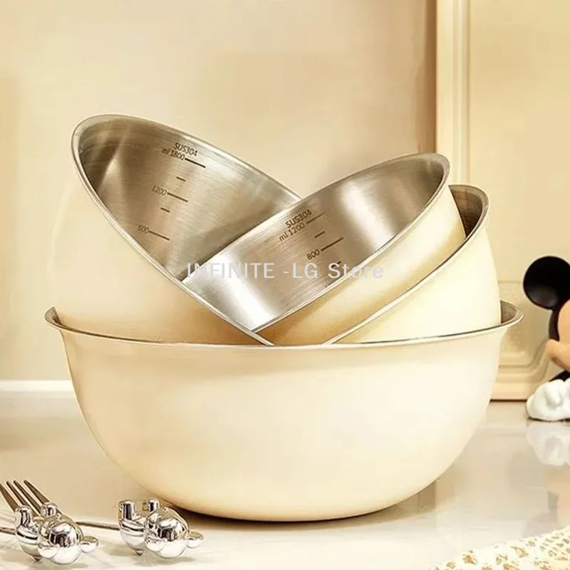 

Stainless Steel Mixing Bowls With Measurements, Suitable For Home Use, For Mixing And Kneading, Salads, And Baking Salad Bowl