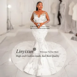 Luxury Long Mermaid Wedding Dresses For Black Girl Pearls Sequins Off Shoulder Bridal Gowns Customized Lace robe de mariée
