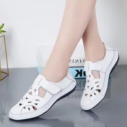 Women's Sandals 2020 Summer Genuine Leather Handmade Ladies Shoe Leather Sandals Women Flats Beach shoes Retro Mother Shoes