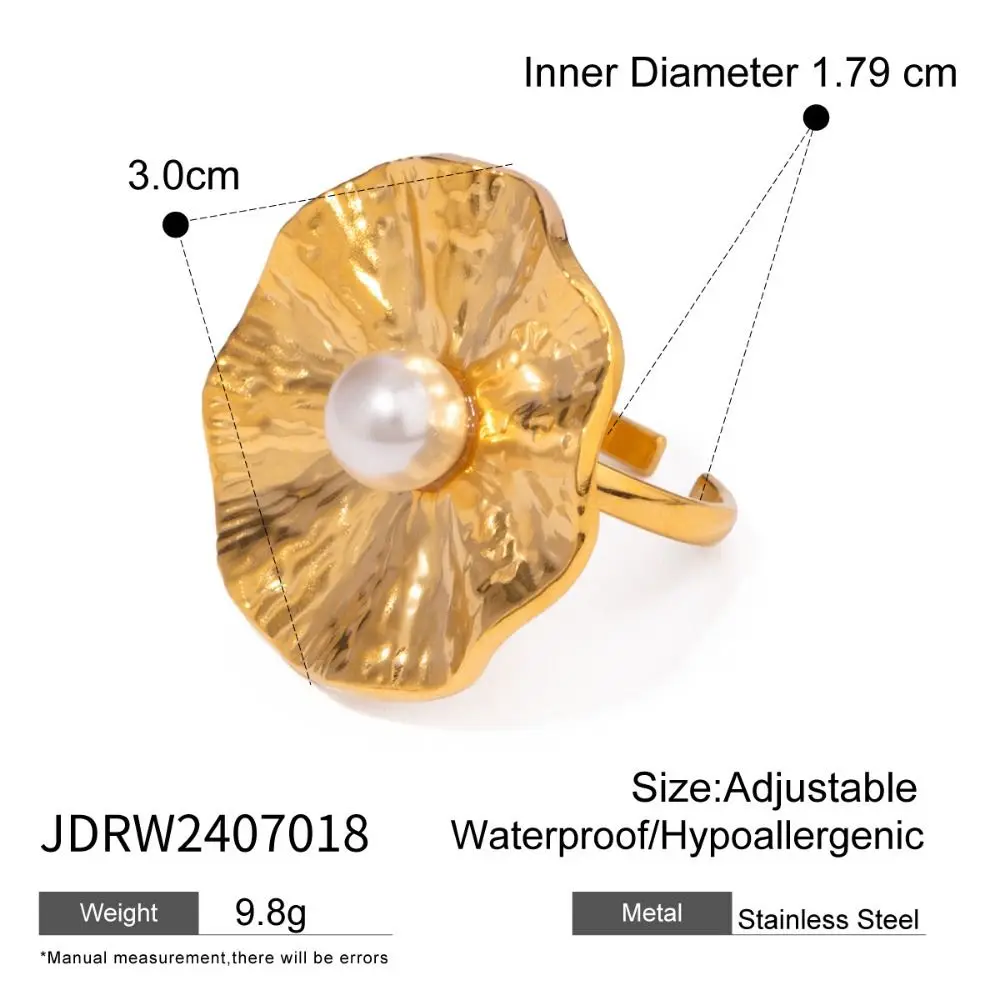 여성용 금속 부드러운 꽃 진주 반지, 고급 감각 조절 가능, 오픈 핑거 링, 과장된 금 실버 손 장식