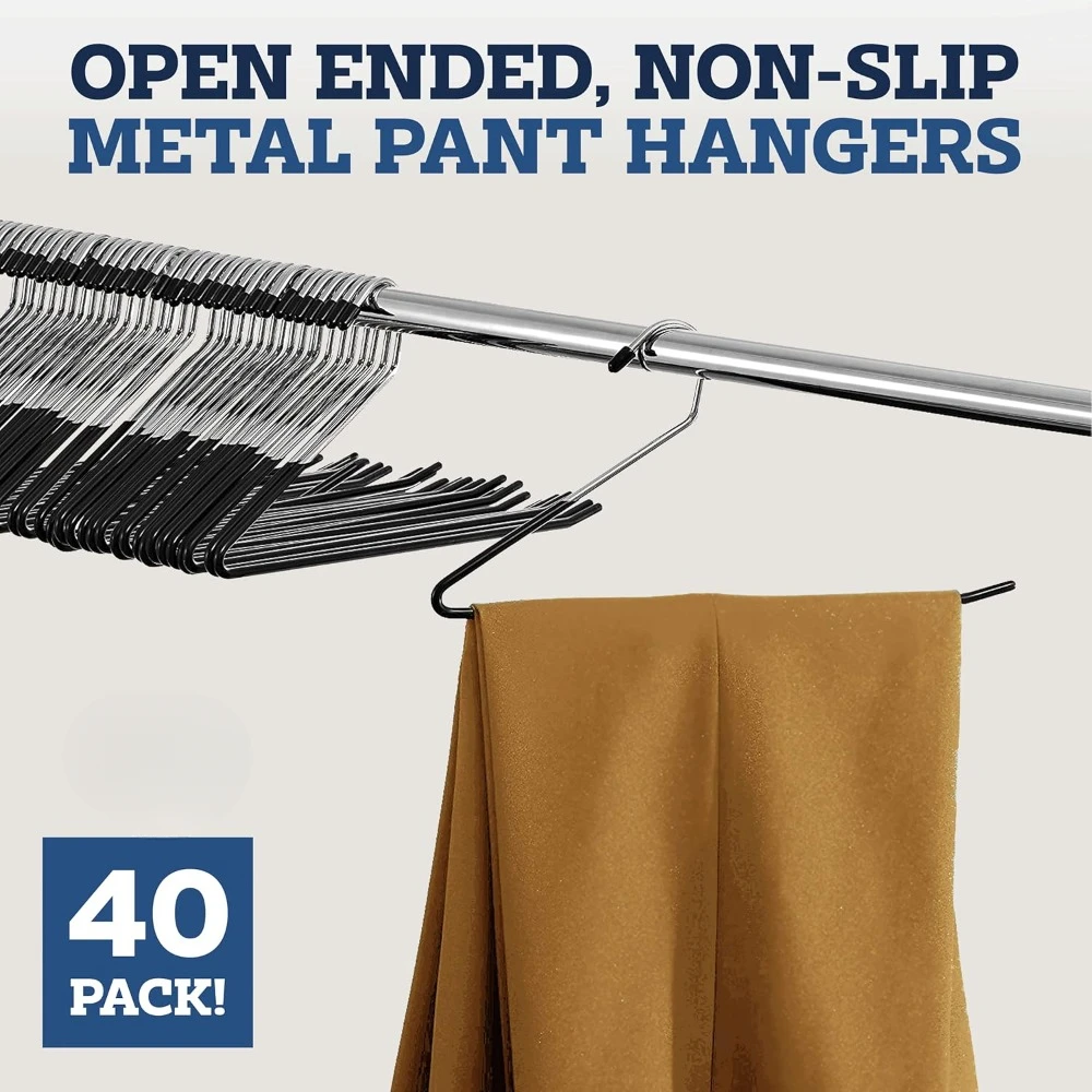 Pants Hangers Non Slip - 40 Pack Open Ended Pants and Jean Hangers for Closet - Space Saving Clothes Hanger